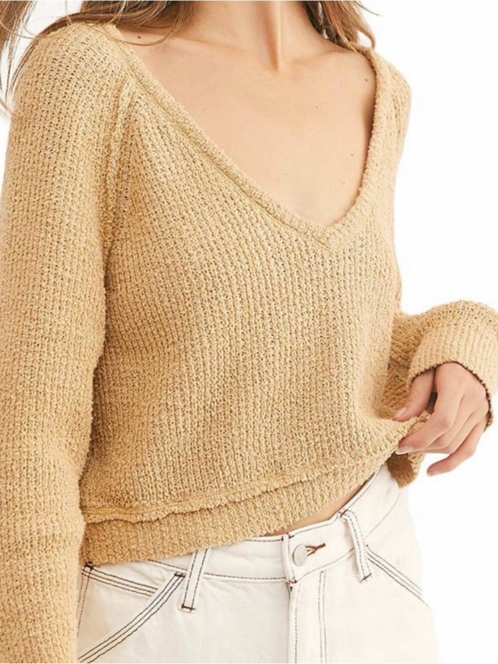 Free People Low V Neck Knit Sweater